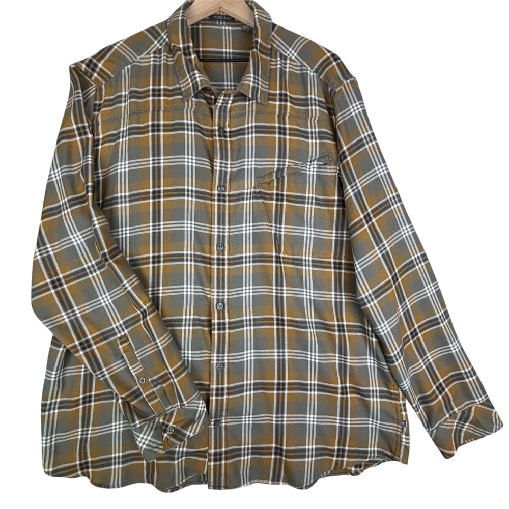 Toad&Co Shirt Mens‎ XXL Brown Plaid Long Sleeve Lightweight Flannel Zip Pocket